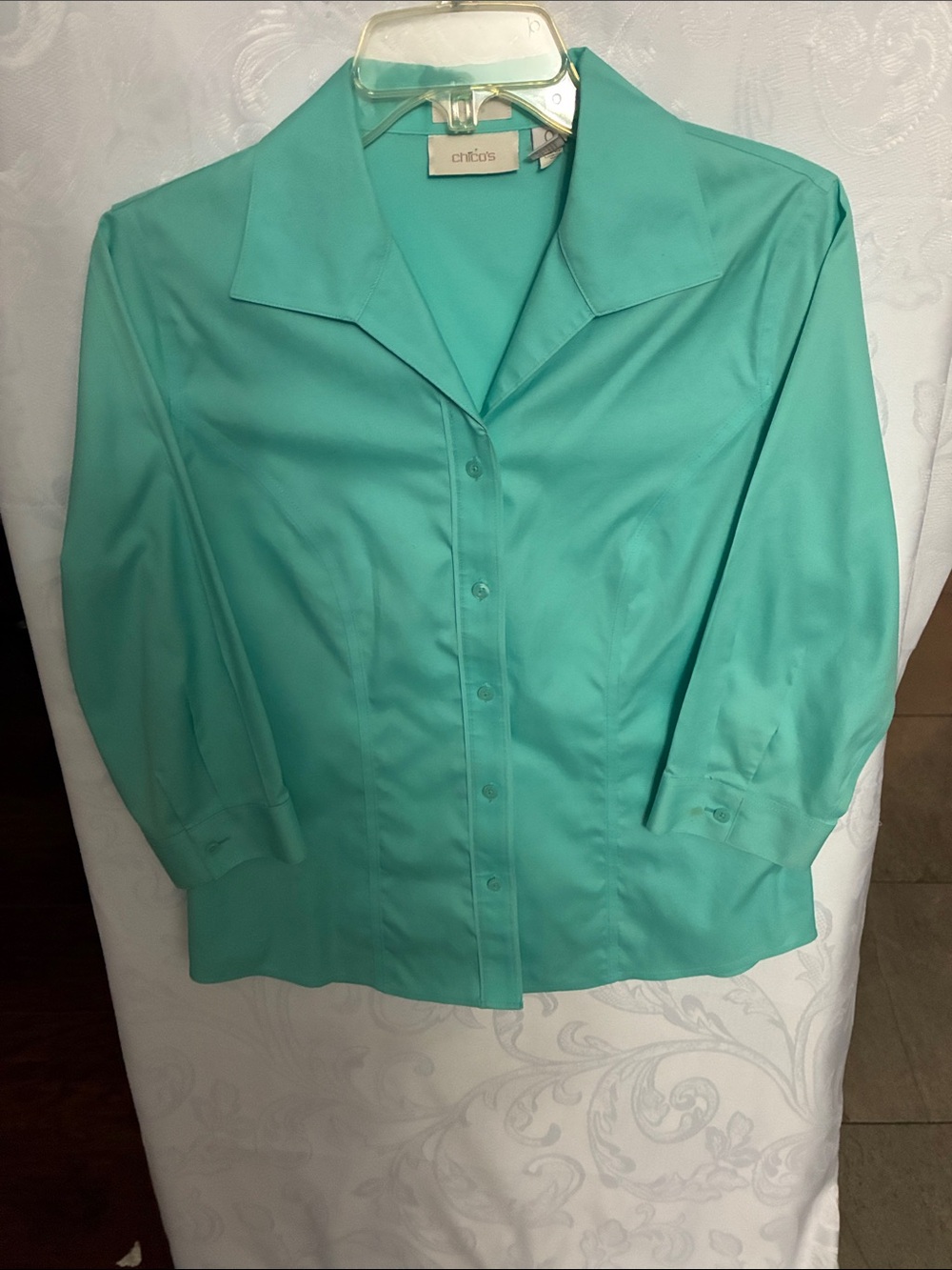 Chico's Women's Teal Button-Front Shirt. No Iron